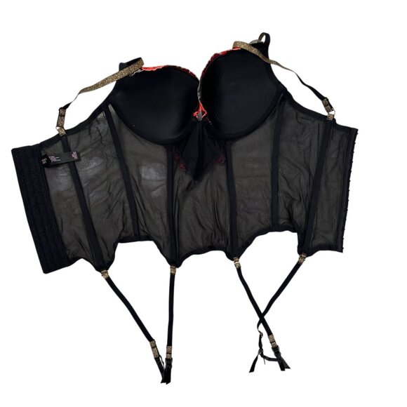 Victoria’s Secret 34D Floral Lace Bustier Corset Black Intimates Bra Party - Picture 6 of 8